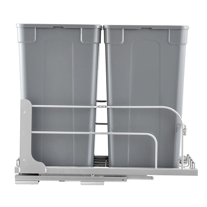 Pull-Out Trash Can, 27 QT x2 Double Under Mount Kitchen Waste Container, Heavy Duty Garbage Recycling Bin with Door Kit and Soft Close Slide, for Kitchen Cabinet, Sink, Under Counter (Grey)