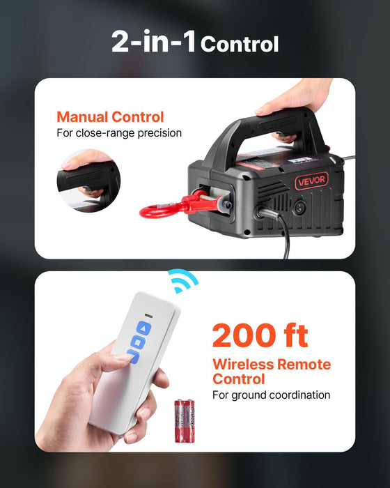 2-in-1 Electric Hoist Winch, 500 kg Capacity, 1500W Portable Power Winch Crane, 7.6 m Lifting Height, 5 m/min with Manual and Wireless Remote Control for Factory, Warehouss, Garage