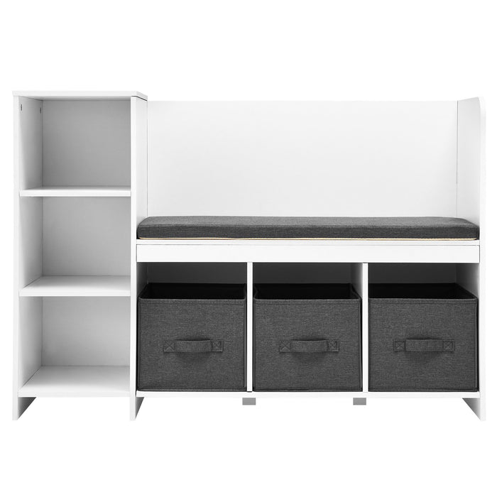 VEVOR Kids Reading Nook Bench, Toddler Bookshelf and Bookcase with Detachable Seat Cushion, 6-Cubby Storage Organizer Bench with 3 Drawers, Ideal for Playroom, Bedroom, Living Room or Entryway, White