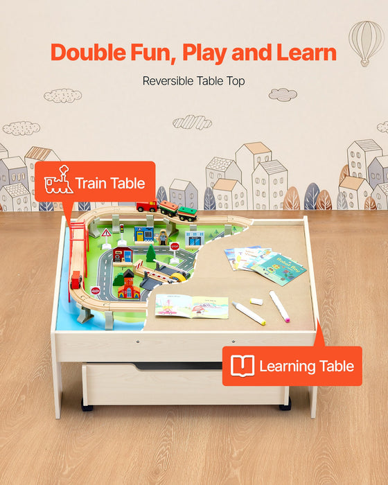 VEVOR Train Table 100 PCS Wooden Kids Activity Table with Rolling Storage Drawer