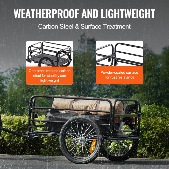 VEVOR Bike Cargo Trailer, 72.5 kg Load, Heavy-Duty Bicycle Wagon Cart, Foldable Compact Storage & Quick Release with Universal Hitch, 406.4 mm Wheels, Safe Reflectors, Fits 558.8-711.2 mm Bike Wheels