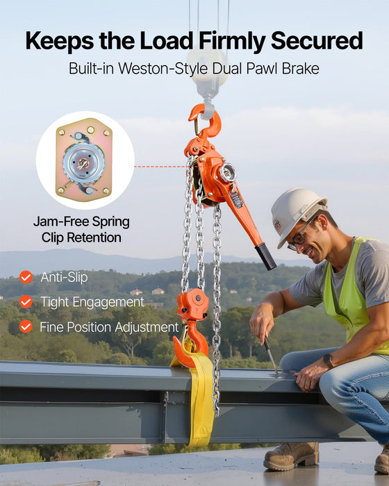 Manual Lever Chain Hoist, 6T 6000KG Capacity Heavy Duty Come Along, 6M Lift G80 Alloy Steel Chain With Dual Pawl Mechanical Brake, 360° Rotating Hooks, for Warehouse Construction Garage