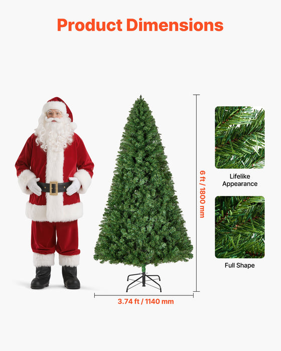 VEVOR Christmas Tree, 1.8m Artificial Xmas Tree, Full Holiday Decor Trees with 1250 Branch Tips & Sturdy Metal Base for Home Party Office Decoration