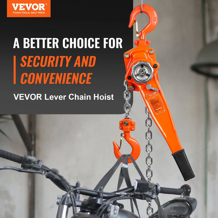 VEVOR Manual Lever Chain Hoist, 1-1/2 Ton 3300 lbs Capacity 10 FT Come Along, G80 Galvanized Carbon Steel with Weston Double-Pawl Brake,Auto Chain Leading & 360° Rotation Hook, for Garage Factory Dock