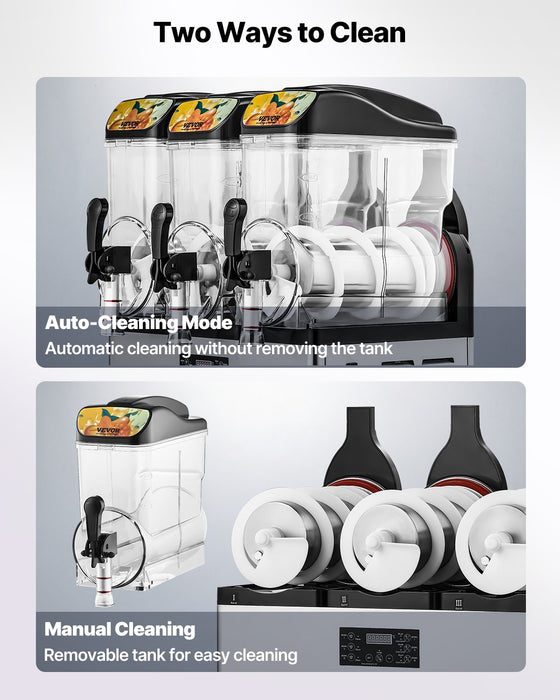 VEVOR Commercial Frozen Drink Maker, 15Lx3 Triple Tank Slushy Machine, 180 Cups Stainless Steel Margarita Smoothie Frozen Drink Machine, Slushie Maker for Home Party Restaurants Cafe Bars
