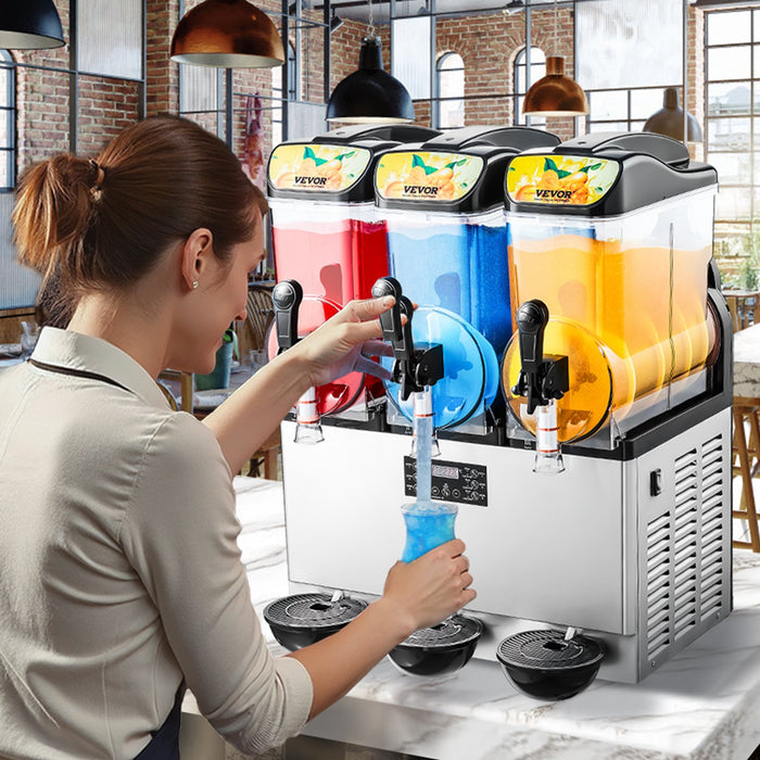 VEVOR Commercial Frozen Drink Maker, 15Lx3 Triple Tank Slushy Machine, 180 Cups Stainless Steel Margarita Smoothie Frozen Drink Machine, Slushie Maker for Home Party Restaurants Cafe Bars