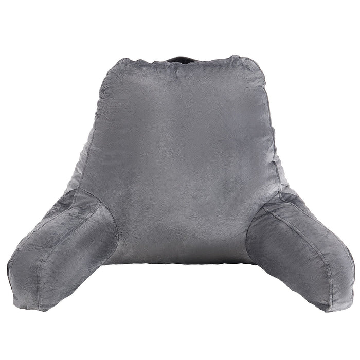 VEVOR Reading Pillow, Large Size Bed Pillow with Shredded Memory Foam, Back Pillow with 3 Pockets and Washable Short Velvet Cloth, Top with Handle, for Watching TV, Reading, Gaming, Resting, Grey