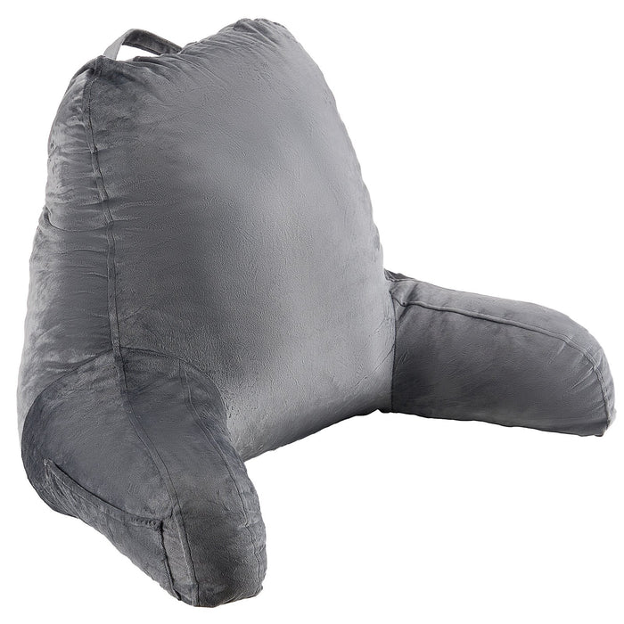 VEVOR Reading Pillow, Large Size Bed Pillow with Shredded Memory Foam, Back Pillow with 3 Pockets and Washable Short Velvet Cloth, Top with Handle, for Watching TV, Reading, Gaming, Resting, Grey