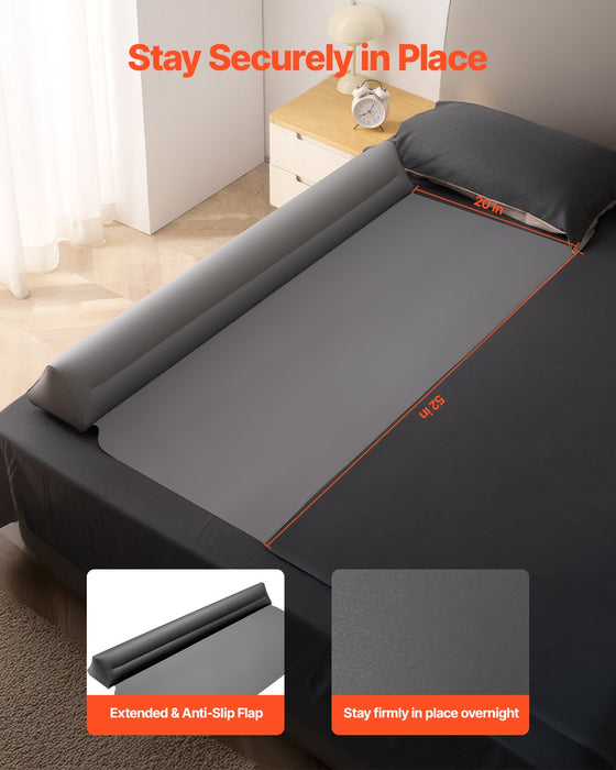 VEVOR Bed Bumper for Toddlers, 52-inch Inflatable Bed Guard Rail with Safety Flap, Non-Slip TPU Toddler Bedrail Bumper for Twin, Full, Queen King Beds, Lightweight & Portable for Home Travel (2 Packs)