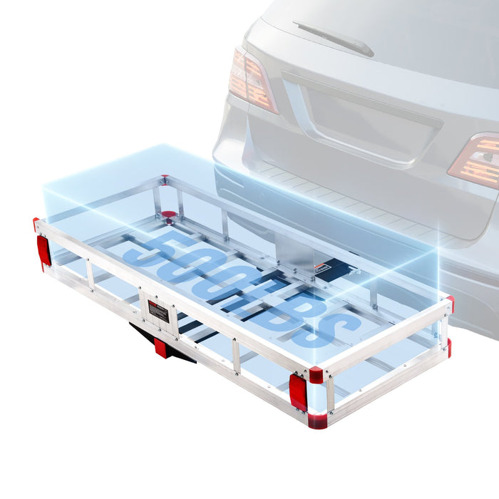 VEVOR 49.4 x 22.4 x 7.1 in Hitch Cargo Carrier, 500lb Capacity Trailer Hitch Mount Aluminum Cargo Basket, Luggage Carrier Rack Fits 2" Hitch Receiver for SUV Truck Pickup Camping