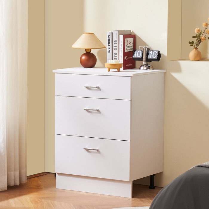 White Shaker Base Cabinet with 3 Drawers, 60 cm Unassembled Drawer Base Cabinet, 60 W x 48 D x 82 H Ready to Assemble Cabinet with Soft-Close Drawer Slides, for Home Office