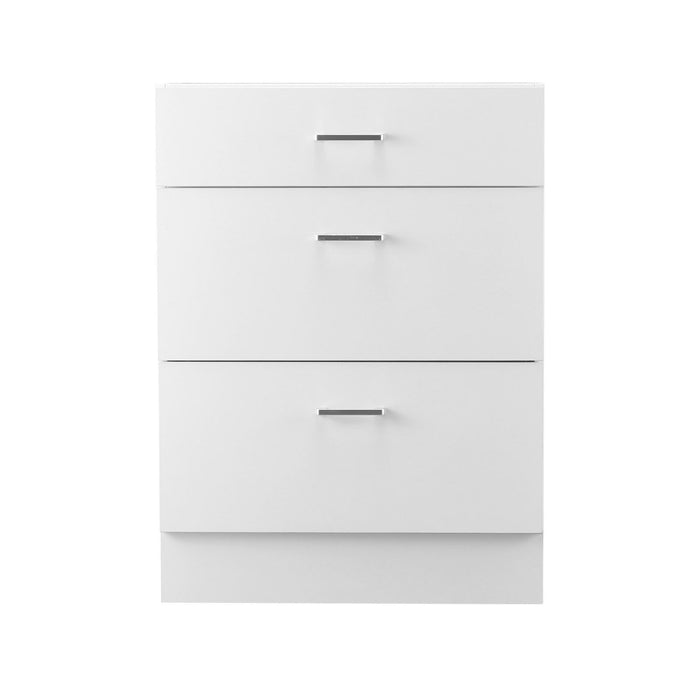 White Shaker Base Cabinet with 3 Drawers, 60 cm Unassembled Drawer Base Cabinet, 60 W x 48 D x 82 H Ready to Assemble Cabinet with Soft-Close Drawer Slides, for Home Office