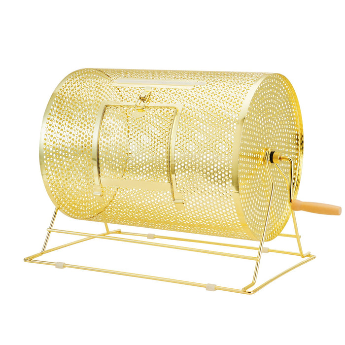 VEVOR Raffle Drum, 16.1 x Ø12 inch Brass Plated Raffle Ticket Spinning Cage, Holds 5000 Tickets or 200 Ping Pong Balls, Metal Lottery Spinning Drawing with Wooden Turning Handle, for Bingo Ballot Part