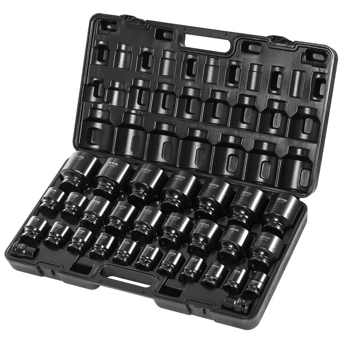 VEVOR Impact Socket Set 3/4 Inches 29 Piece Impact Sockets, 6-Point Sockets, Rugged Construction, CR-M0, 3/4 Inches Drive Socket Set Impact SAE 3/4 inch - 2-1/2 inch, with a Storage Cage