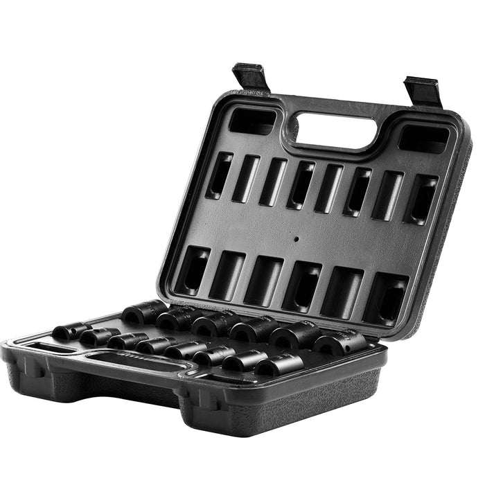 VEVOR 3/8" Drive Impact Socket Set, 14 Piece Shallow Socket Set Metric 7-20mm, 6 Point Cr-Mo Alloy Steel for Auto Repair, Easy-to-Read Size Markings, Rugged Construction, Includes Storage Case