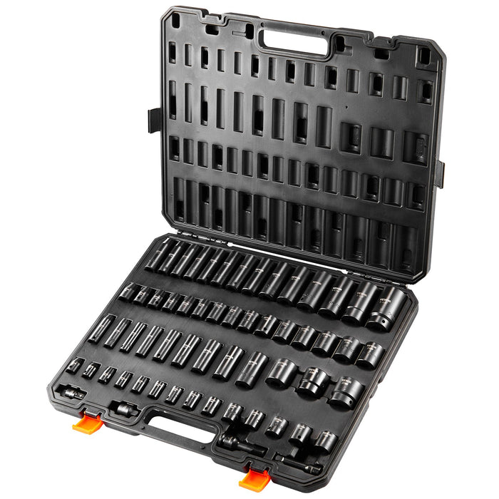 VEVOR Impact Sockets Set 59pcs 6-Point 3/8" & 1/2" Drive Bit Ratchet Tool Kit
