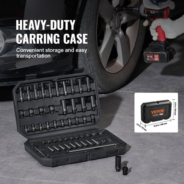 VEVOR 1/4" Drive Impact Socket Set, 55 Piece Deep & Shallow Socket Set SAE 5/32"-9/16" and Metric 4-15mm, 6 Point CR-V Alloy Steel for Auto Repair, Easy-to-Read Size Markings, Storage Case