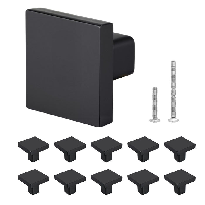Cabinet Knobs, 10 Pack, 30 mm Black Zinc Alloy Drawer Pulls & Door Handles, Square Kitchen Solid Knobs Dresser Handles, Cupboard Hardware with Screws for Kitchen Bathroom Closet Cabinets Drawers