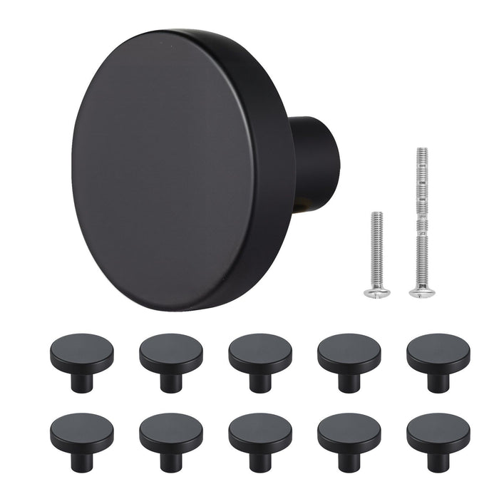 Cabinet Knobs, 10 Pack, 32 mm Black Zinc Alloy Drawer Pulls & Door Handles, Mushroom Kitchen Solid Knobs Dresser Handles, Cupboard Hardware with Screws for Bathroom Closet Cabinets and Drawers