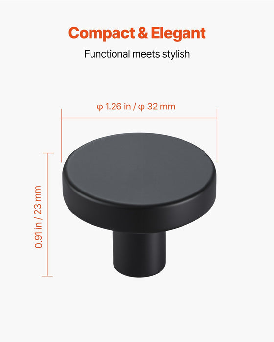 Cabinet Knobs, 10 Pack, 32 mm Black Zinc Alloy Drawer Pulls & Door Handles, Mushroom Kitchen Solid Knobs Dresser Handles, Cupboard Hardware with Screws for Bathroom Closet Cabinets and Drawers