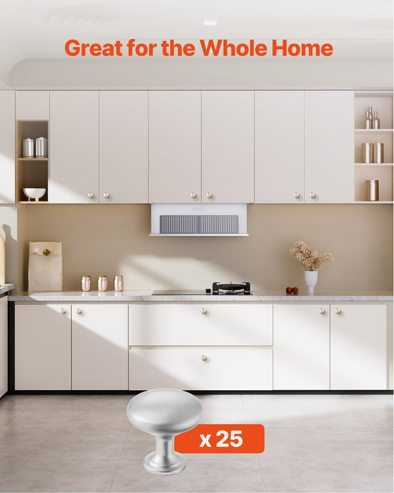 Cabinet Knobs, 25 Pack, 28 mm Zinc Alloy Drawer Pulls Door Handles, Mushroom Kitchen Solid Knobs Dresser Handles, Cupboard Hardware with Screws for Bathroom Closet Cabinets Drawers, Nickel Color