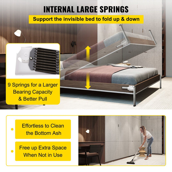Murphy Mounting Wall Springs Mechanism, Heavy Duty Support Hardware DIY Kit, Bed Springs Mechanism Ideal for King Queen Bed (Vertical), White