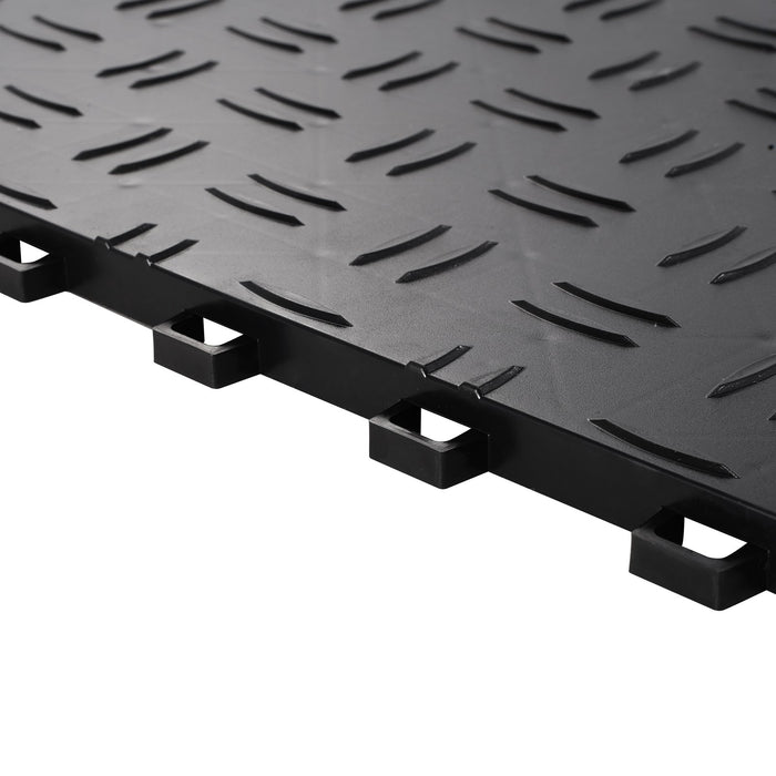 VEVOR Garage Tiles Interlocking, 12 x 12 x 0.53 inch 50 Pack Garage Floor Covering Tiles, Non-Slip Double-Sided Texture Garage Flooring Tiles, for Garages, Basements, Repair Shops, Black