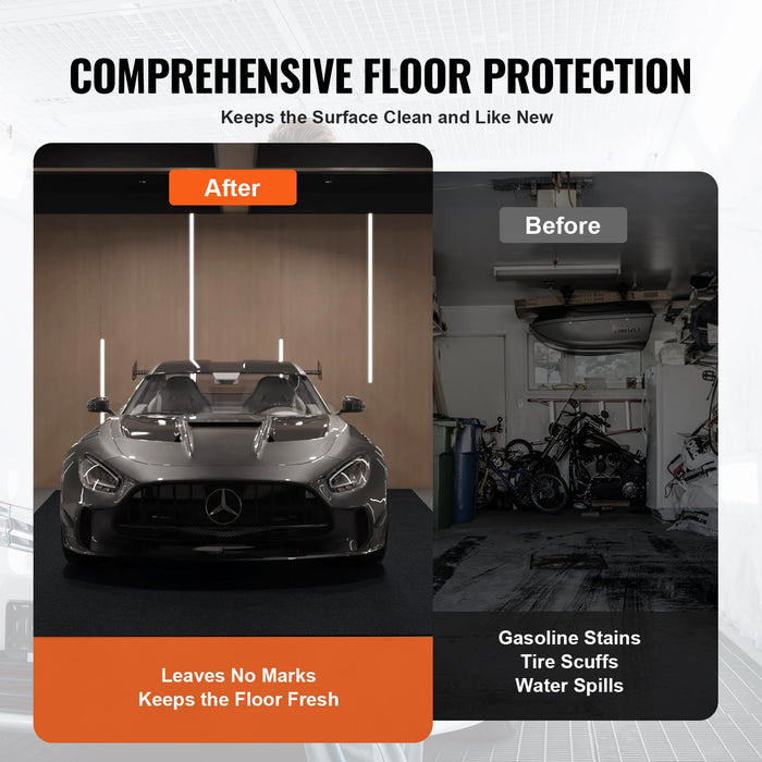 VEVOR Garage Floor Mat, 2.3 x 5.79 M Waterproof Protection from Water,Snow, Rain,Mud and Oil for Cars, Non-slip Heavy Duty Containment Mat with TPE Anti-Leak Backing & Easy to Clean & Cuttable