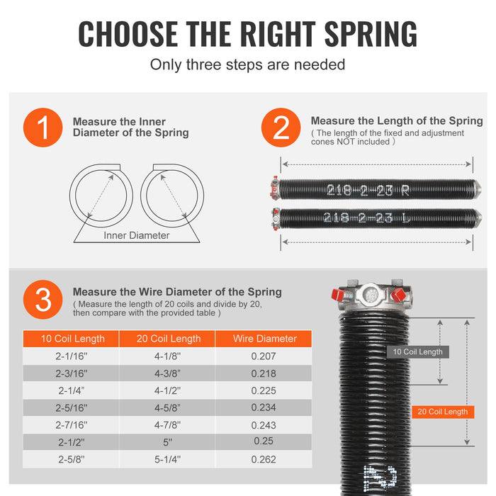 VEVOR Garage Door Torsion Springs Pair of 0.218 x 2 x 23inch with Winding Bars