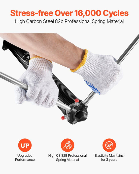 Garage Door Torsion Springs, Pair of 6.35 x 50.8 x 787 mmn, 16000 Cycles, Electrophoresis Black Coated for Replacement, Garage Door Springs with Non-Slip Winding Bars, Gloves and Mounting Wrench