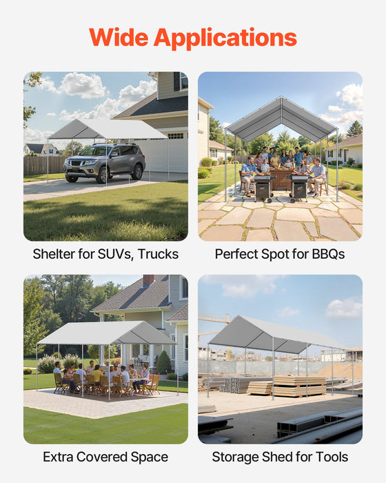 VEVOR Carport Replacement Canopy, 6 x 3 m Potable Garage Tent Top Tarp, UV-Resistant & Waterproof Car Shelter Tarp, Heavy Duty Car Port Cover with Ball Buggees, Grey, Frame Not Included