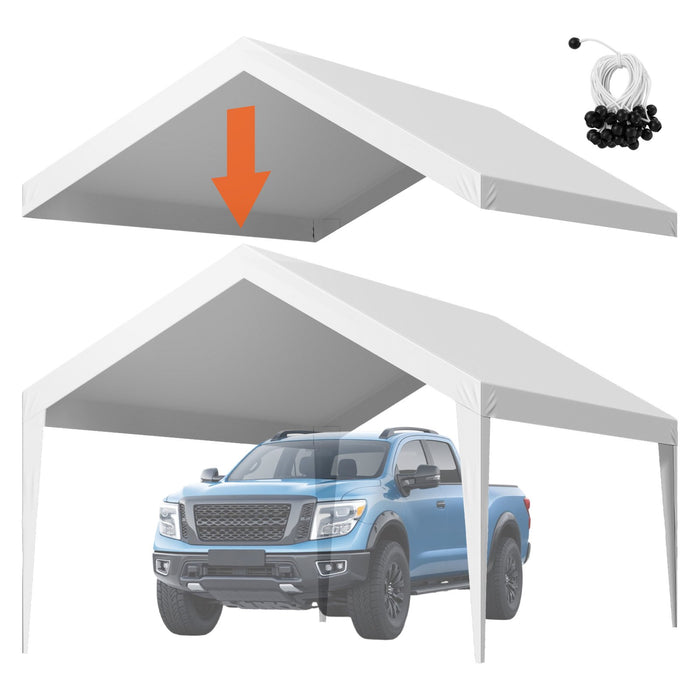 VEVOR Carport Replacement Canopy, 6 x 3.6 m Potable Garage Tent Top Tarp, UV-Resistant & Waterproof Car Shelter Tarp, Heavy Duty Car Port Cover with Ball Buggees, White, Frame Not Included
