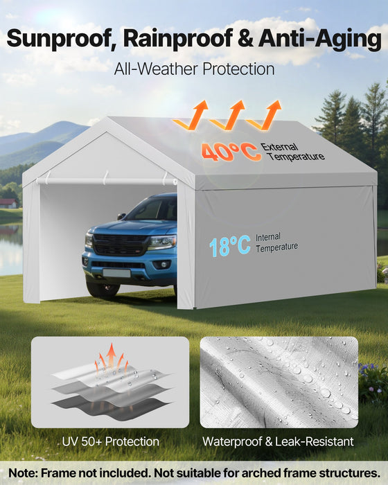 VEVOR Carport Replacement Canopy, 6x 3.6 m Potable Garage Tent Top Tarp with Sidewalls, UV-Resistant & Waterproof, Heavy Duty Car Shelter Tarp with Ball Buggees, Grey, Frame Not Included