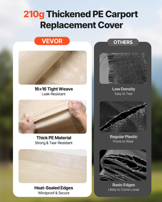 VEVOR Carport Replacement Canopy, 6 x 3.6 m Potable Garage Tent Top Tarp, UV-Resistant & Waterproof Car Shelter Tarp, Heavy Duty Car Port Cover with Ball Buggees, Beige, Frame Not Included