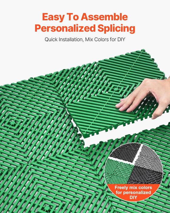 Interlocking Drainage Mat, 50 Pcs Modular Interlocking Cushion, 31 x 31 cm Splicing Drainage Mats, Non-Slip Green PP Drainage Floor Tile and Shower Mat, for Garage, Garden, Kitchen & Outdoor