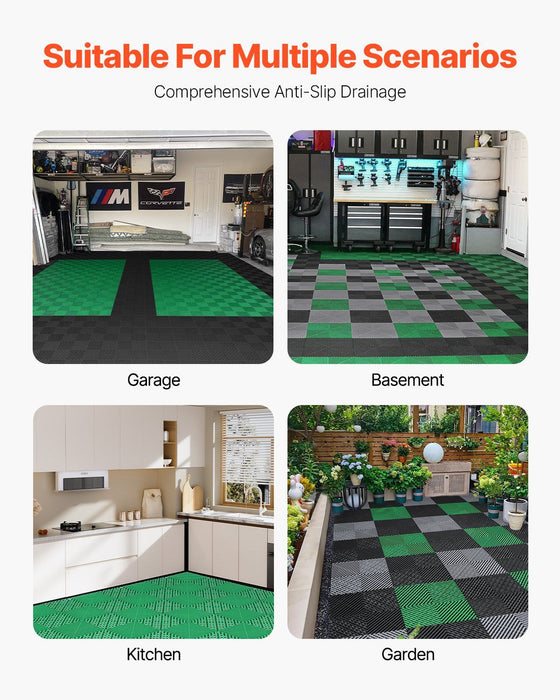 Interlocking Drainage Mat, 50 Pcs Modular Interlocking Cushion, 31 x 31 cm Splicing Drainage Mats, Non-Slip Green PP Drainage Floor Tile and Shower Mat, for Garage, Garden, Kitchen & Outdoor