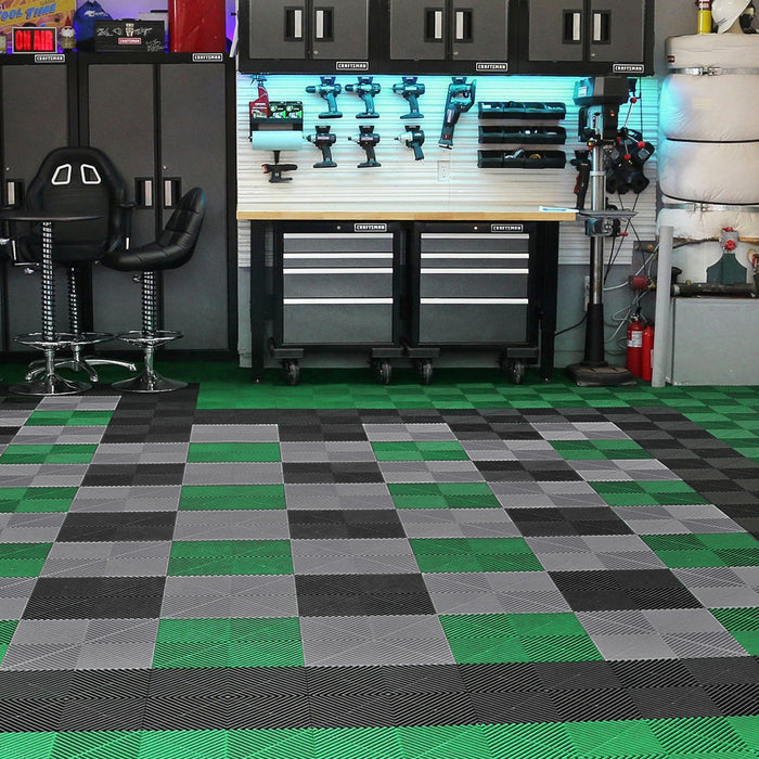 Interlocking Drainage Mat, 50 Pcs Modular Interlocking Cushion, 31 x 31 cm Splicing Drainage Mats, Non-Slip Green PP Drainage Floor Tile and Shower Mat, for Garage, Garden, Kitchen & Outdoor