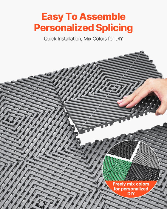 VEVOR Interlocking Drainage Mat, 31 x 31 cm Modular Interlocking Cushion, 40 Pcs Splicing Drainage Mats, Non-Slip Gray PP Drainage Floor Tile and Shower Mat, for Garage, Garden, Kitchen & Outdoor