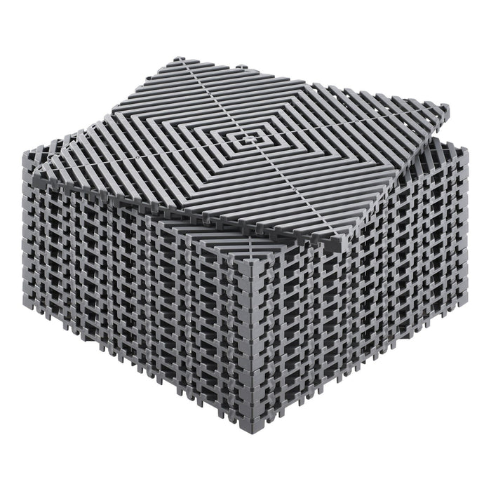Interlocking Drainage Mat, 31 x 31 cm Modular Interlocking Cushion, 12 Pcs Splicing Drainage Mats, Non-Slip Gray PP Drainage Floor Tile and Shower Mat, for Garage, Garden, Kitchen & Outdoor