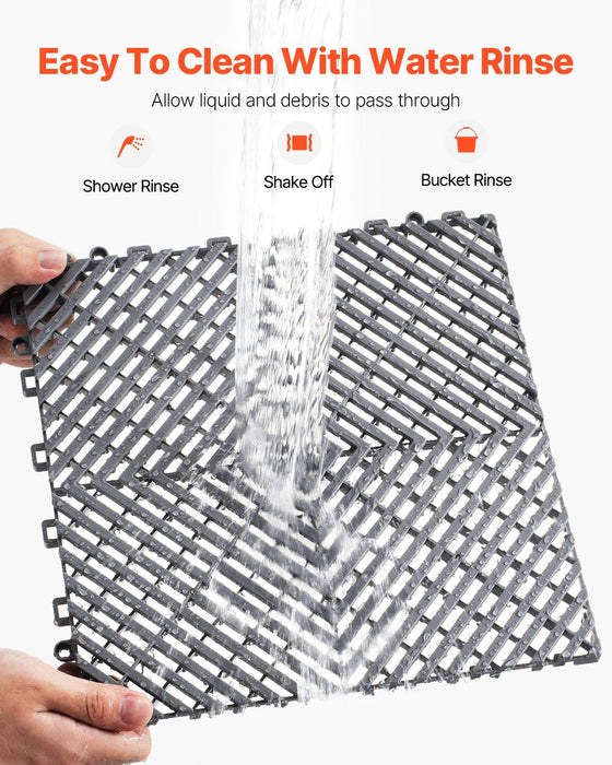 Interlocking Drainage Mat, 31 x 31 cm Modular Interlocking Cushion, 12 Pcs Splicing Drainage Mats, Non-Slip Gray PP Drainage Floor Tile and Shower Mat, for Garage, Garden, Kitchen & Outdoor