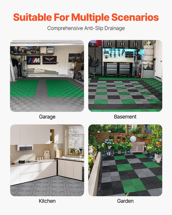 Interlocking Drainage Mat, 31 x 31 cm Modular Interlocking Cushion, 12 Pcs Splicing Drainage Mats, Non-Slip Gray PP Drainage Floor Tile and Shower Mat, for Garage, Garden, Kitchen & Outdoor
