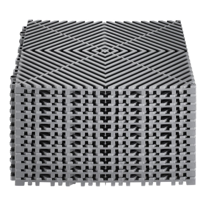 Interlocking Drainage Mat, 31 x 31 cm Modular Interlocking Cushion, 12 Pcs Splicing Drainage Mats, Non-Slip Gray PP Drainage Floor Tile and Shower Mat, for Garage, Garden, Kitchen & Outdoor