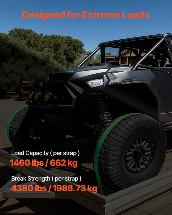 VEVOR Wheel Chock Tie-Down Kit, Chock-Style Trailer Tie Down Strap, Car Tie Down Kit with Buckle, Break Strength 1986.73 kg & Working Load 662 kg Motorcycle Tie-Down System E-Hooks for ATVs, UTVs