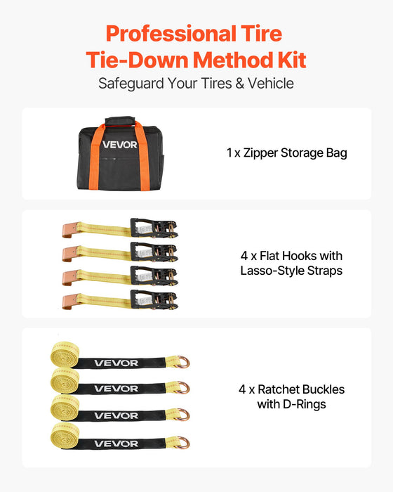 VEVOR Wheel Chock Tie-Down Kit, Tire-Style Motorcycle Tie-Down System, Car Tie Down Kit with Flat Hook, Break Strength 4540 kg & Working Load 1512 kg Trailer Tie Down Strap for ATVs, SUVs, Trailers