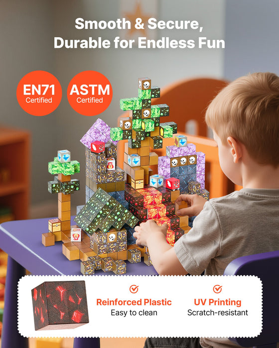VEVOR Magnetic Blocks, 150 PCS Dark Castle Set, Magnetic Building Cubes for Kids, STEM Montessori Sensory Toys for Christmas Birthday Gift, Construction Stacking Toy for 3+ Years Old Boys & Girls