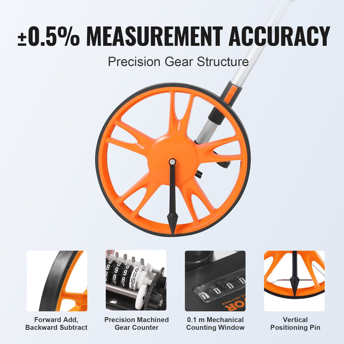 VEVOR Measuring Wheel 12.5â€?Road Runner Distance Telescoping Handle w/ Back Bag