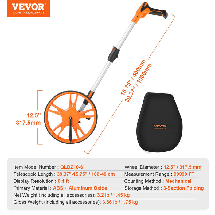 VEVOR Measuring Wheel 12.5â€?Road Runner Distance Telescoping Handle w/ Back Bag
