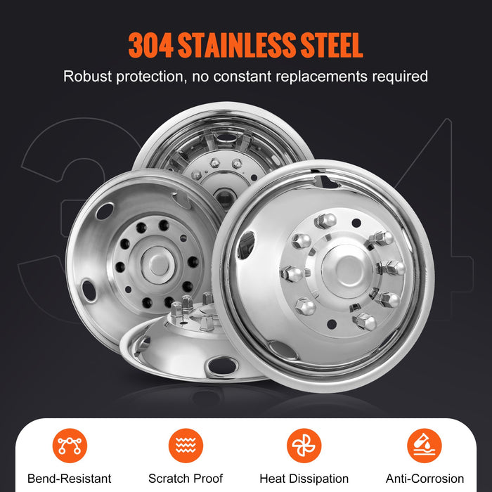 VEVOR 50cm 8 Lug Wheel Simulators, 304 Stainless Steel Wheel Simulator Kit with Mirror Polished Finish, 2 Front and 2 Rear Wheel Covers Fit for For Ford F450/F550 (2005-2020), 4 pcs