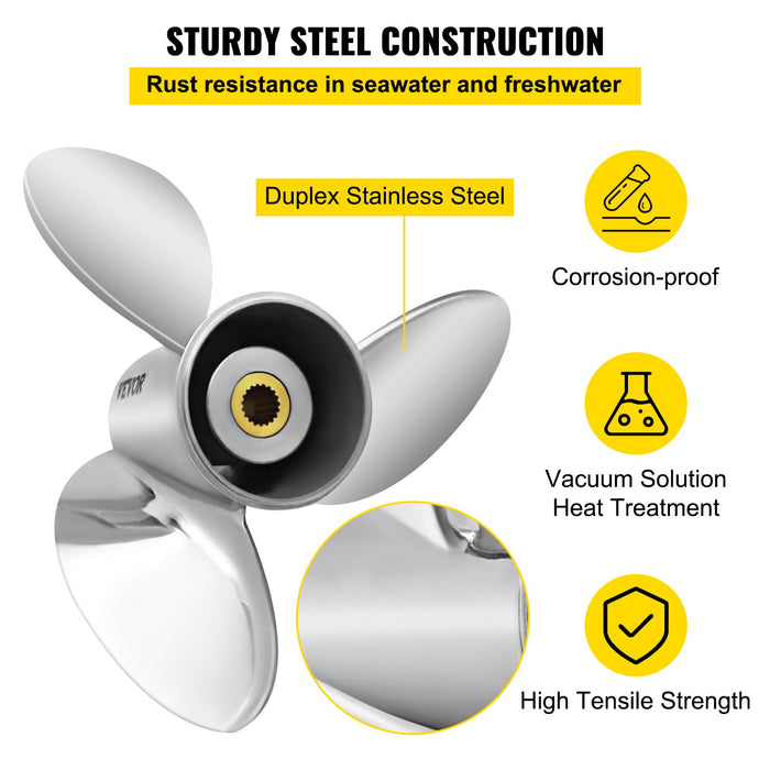 VEVOR Outboard Propeller, Replace for OEM 3860709, 3-Blade 14.5\" x 21\" Pitch Steel Boat Propeller, Compatible with Volvo Penta SX Drive All Models, with 19 Tooth Splines, RH
