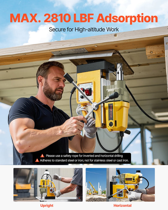 VEVOR Magnetic Drill, 1400W Motor 1.6 in Boring Diameter, 2810 lbf Portable Electric Mag Drill Press, with 11 Coring Bits, 800 RPM Speed, Drilling Machine for Metal Surface, Home Improvement Industry